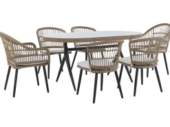 ALIANO II 6 personers Havemøbelsæt Beige PE-rattan med puder