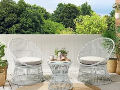 Altansæt med puder MESYNA PE-rattan Hvid