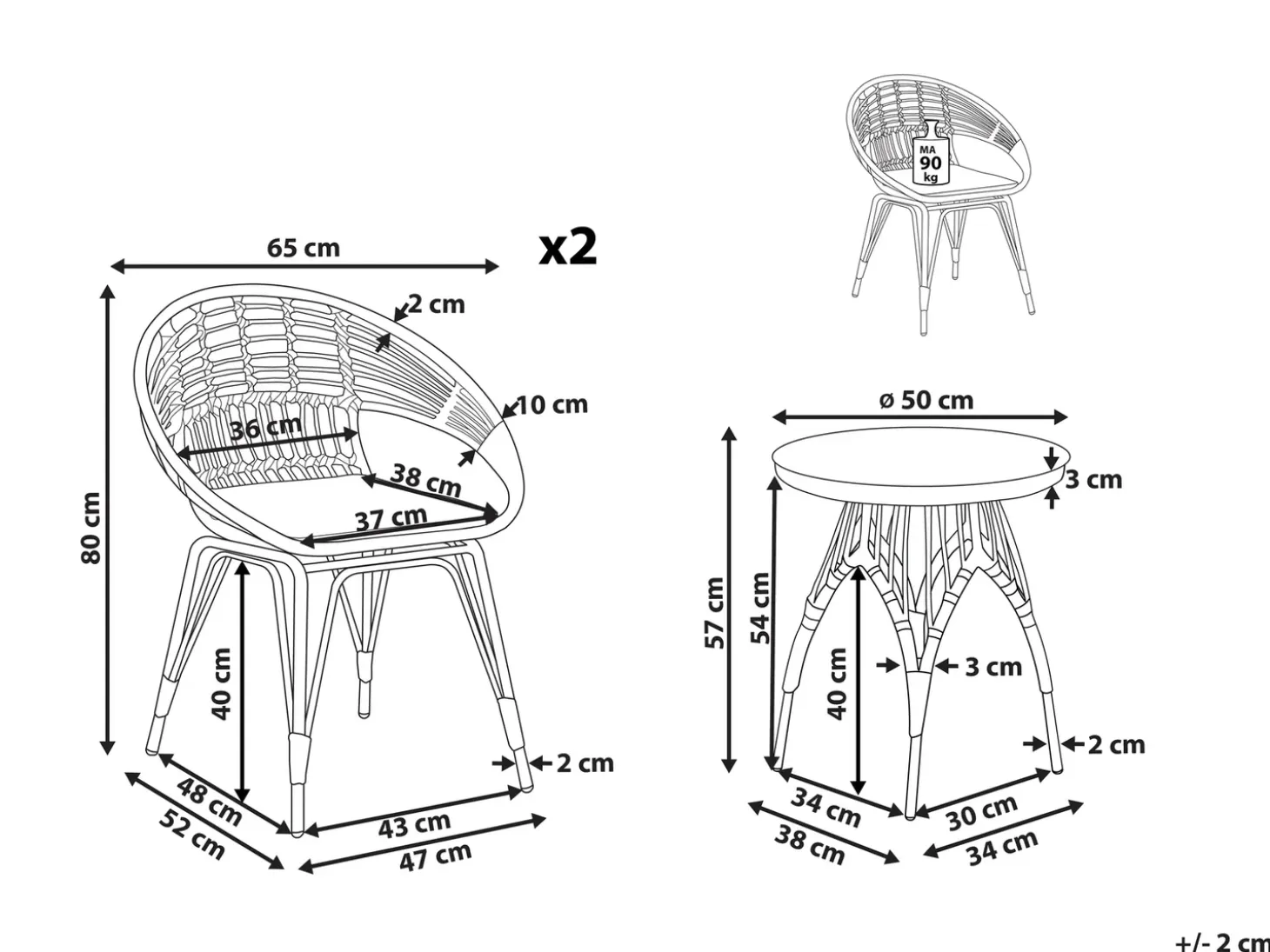Altansæt med puder PELLARO PE-rattan Sort