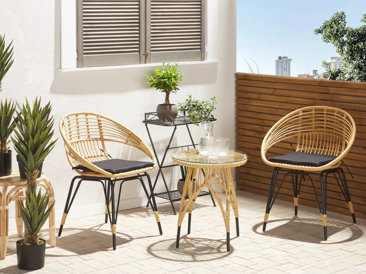 Altansæt med puder PELLARO PE-rattan Sort