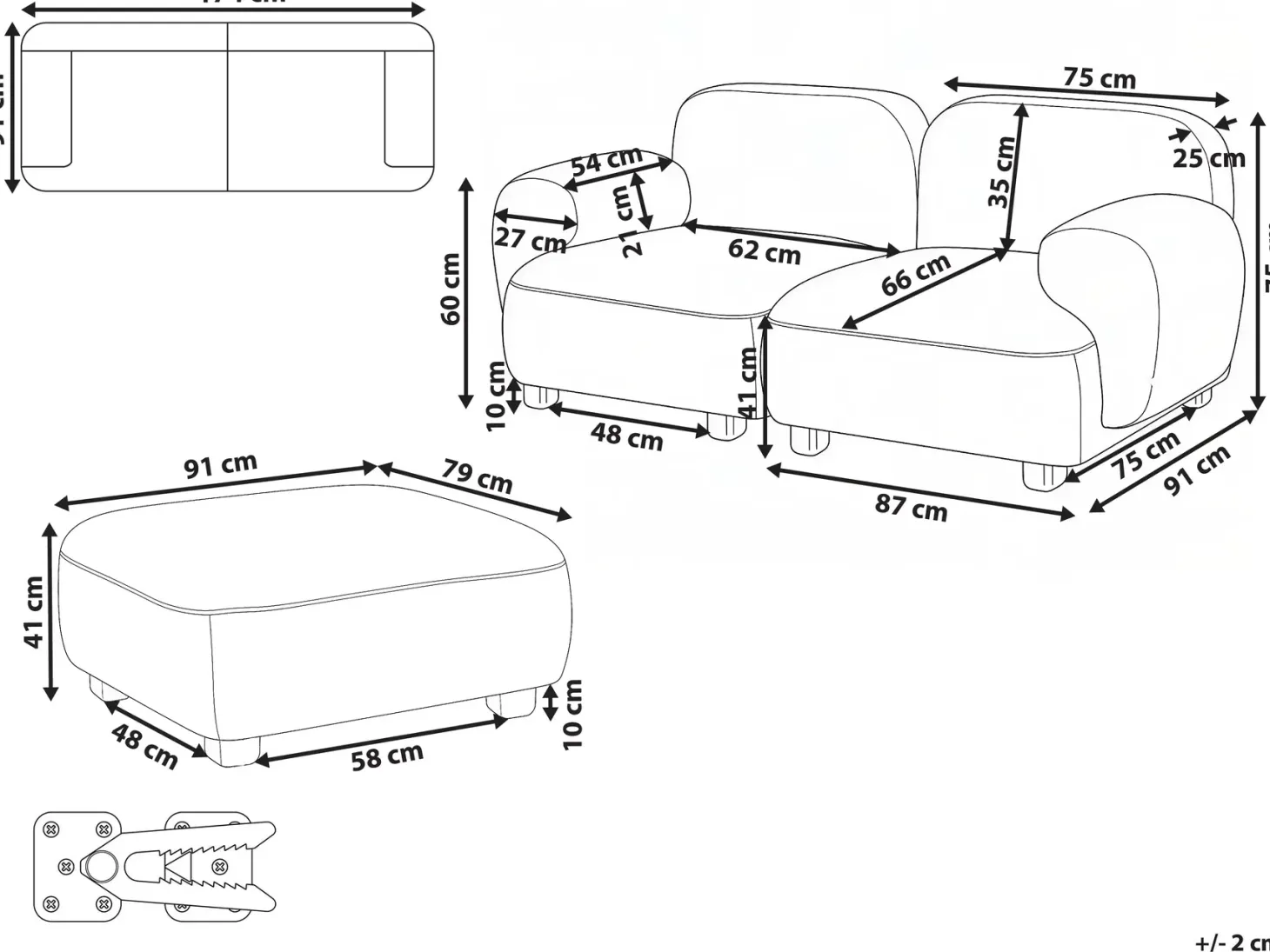AMLI 2 personers Modulsofa Beige med fodskammel