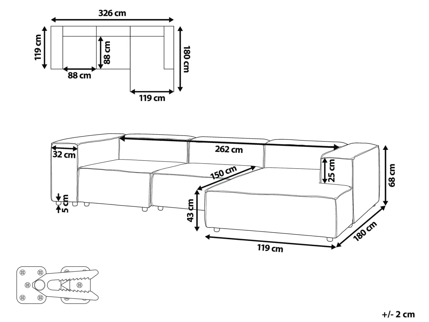 ARDAL 4 personers Hjørnesofa modul Venstrevendt Beige