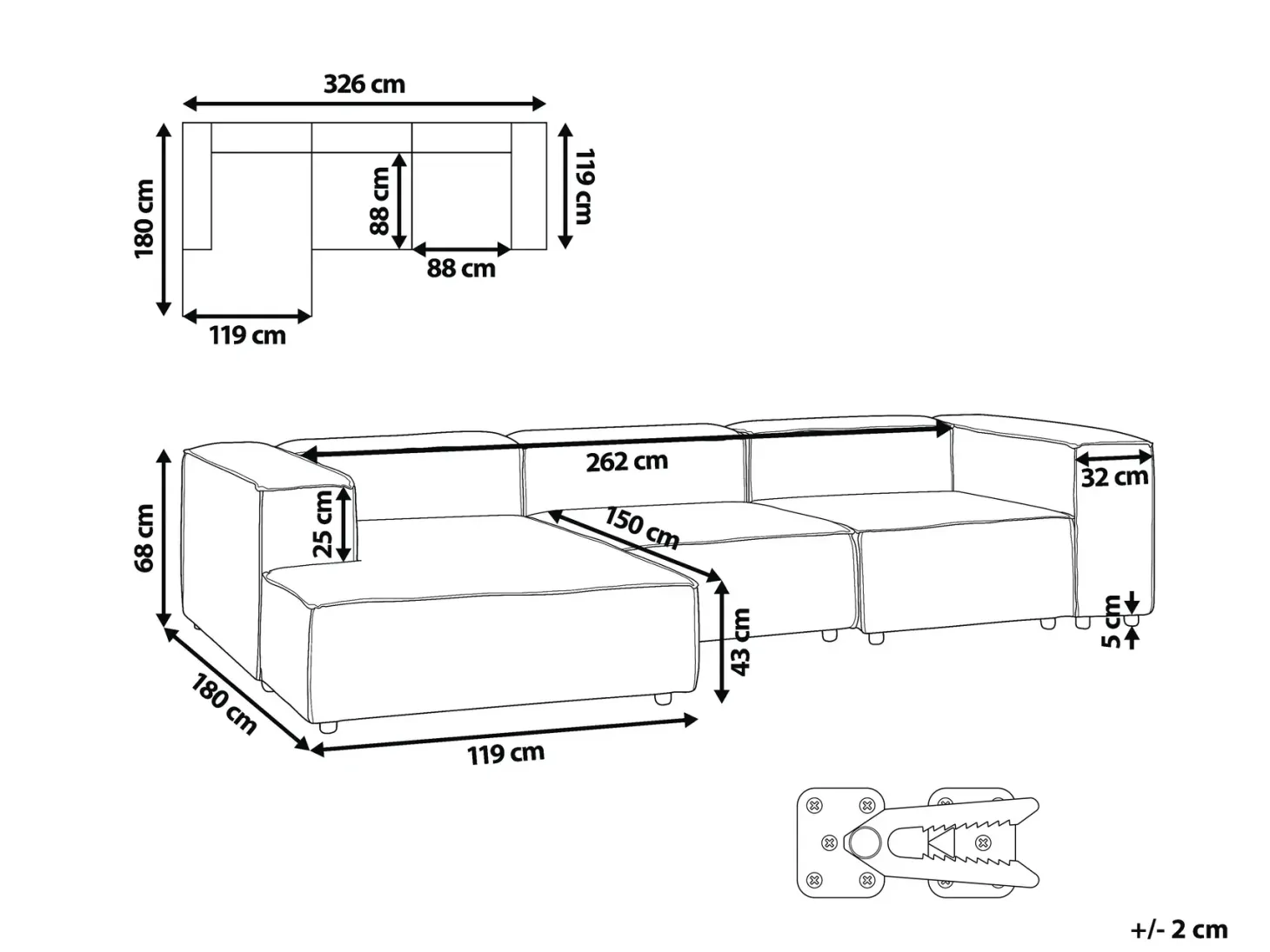 ARDAL 4 personers Hjørnesofa modul Højrevendt Beige