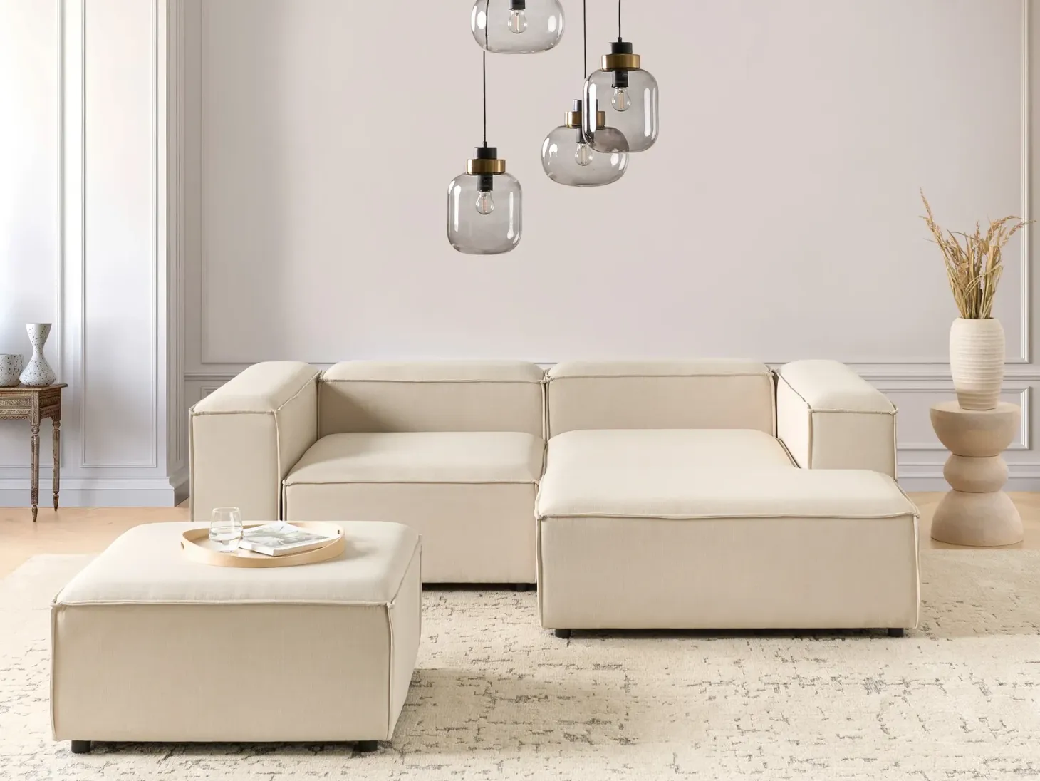 ARDAL 3 personers Hjørnesofa modul Venstrevendt Beige med fodskammel