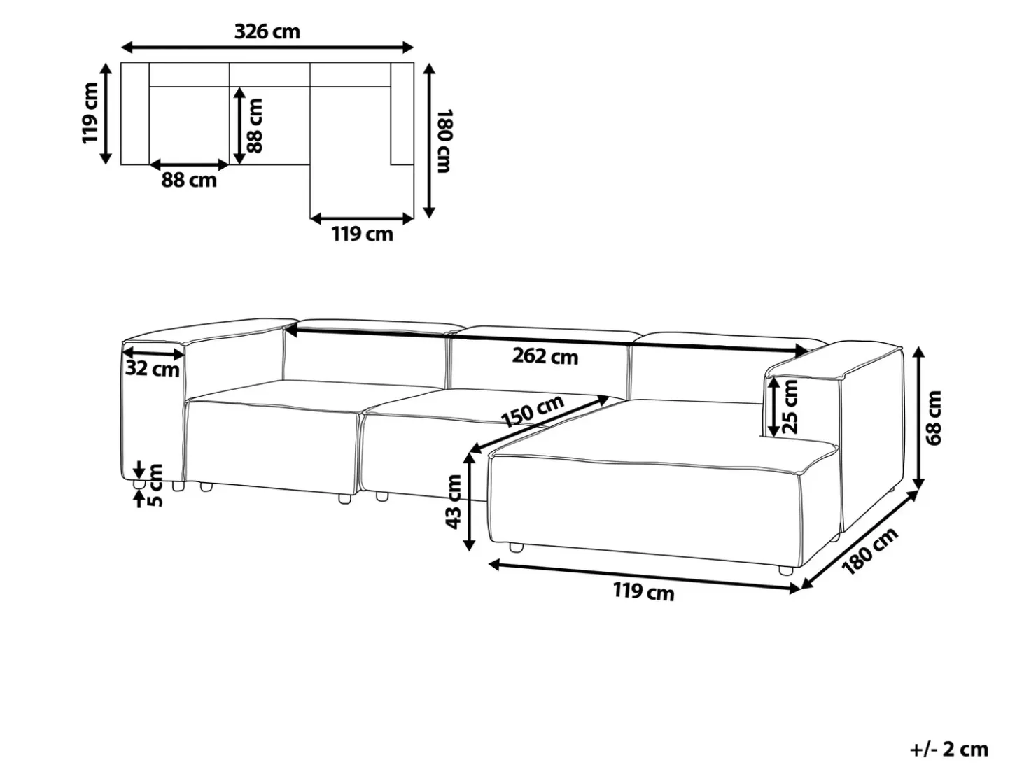 ARDAL 4 personers Hjørnesofa modul Venstrevendt Cremehvid Boucle