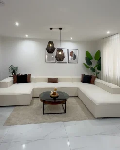 ARDAL 5 personers Hjørnesofa modul Venstrevendt Cremehvid Boucle