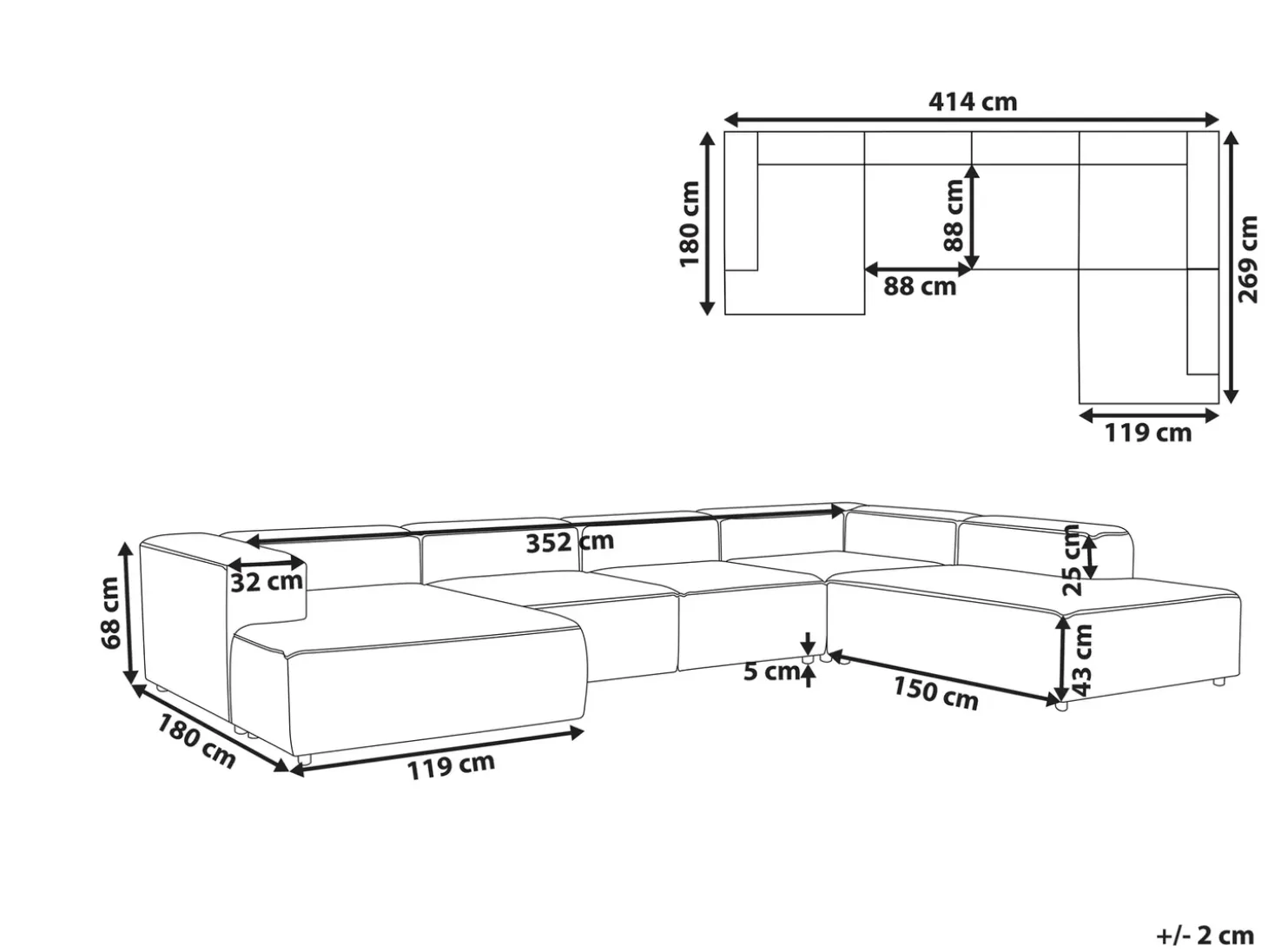 ARDAL 5 personers Hjørnesofa modul Venstrevendt Cremehvid Boucle
