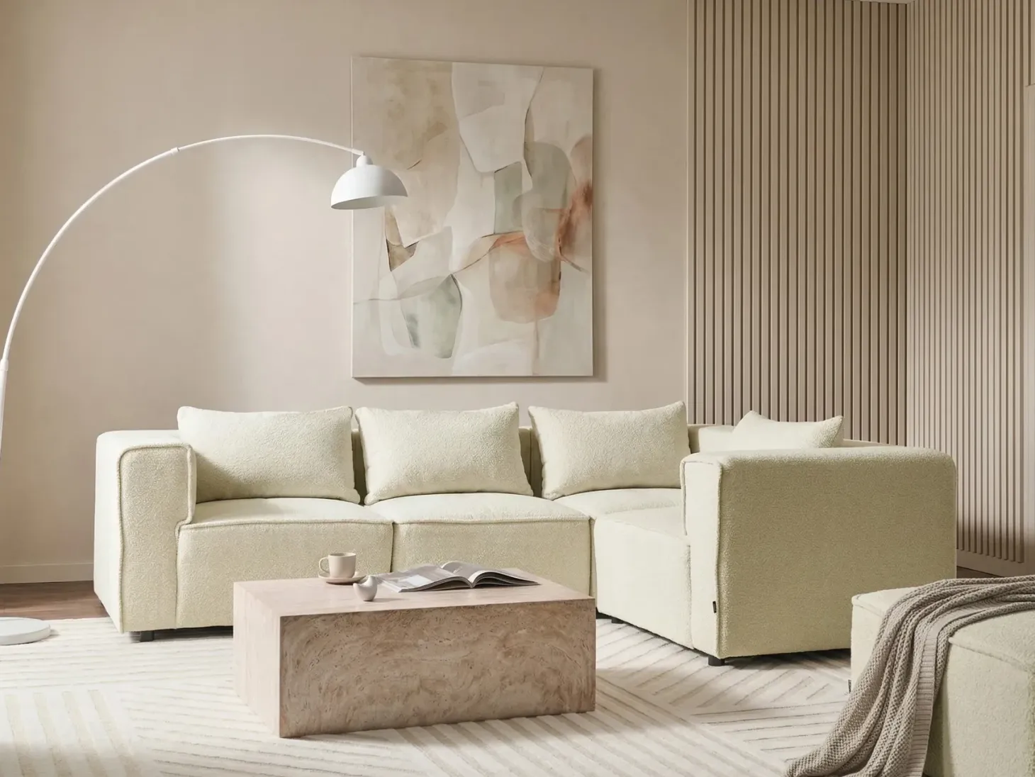 AXEBO 4 personers Hjørnesofa modul Venstrevendt Cremehvid Boucle