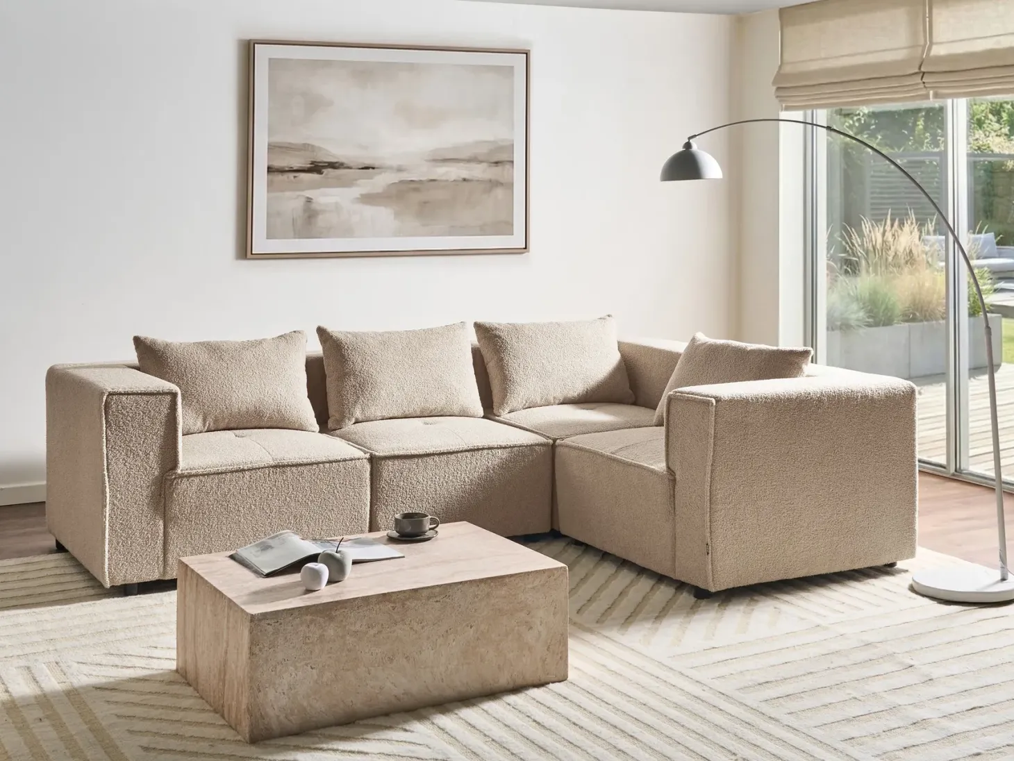 AXEBO 4 personers Hjørnesofa modul Venstrevendt Beige Boucle