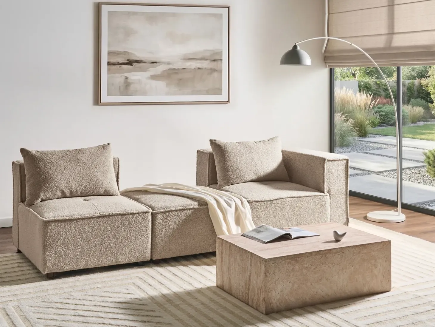 AXEBO 4 personers Hjørnesofa modul Venstrevendt Beige Boucle