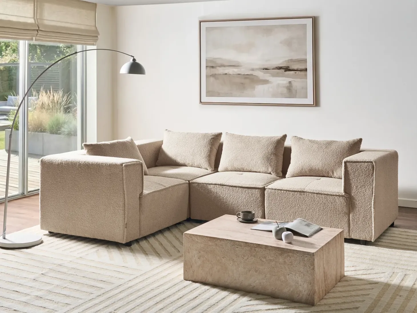AXEBO 4 personers Hjørnesofa modul Højrevendt Beige Boucle
