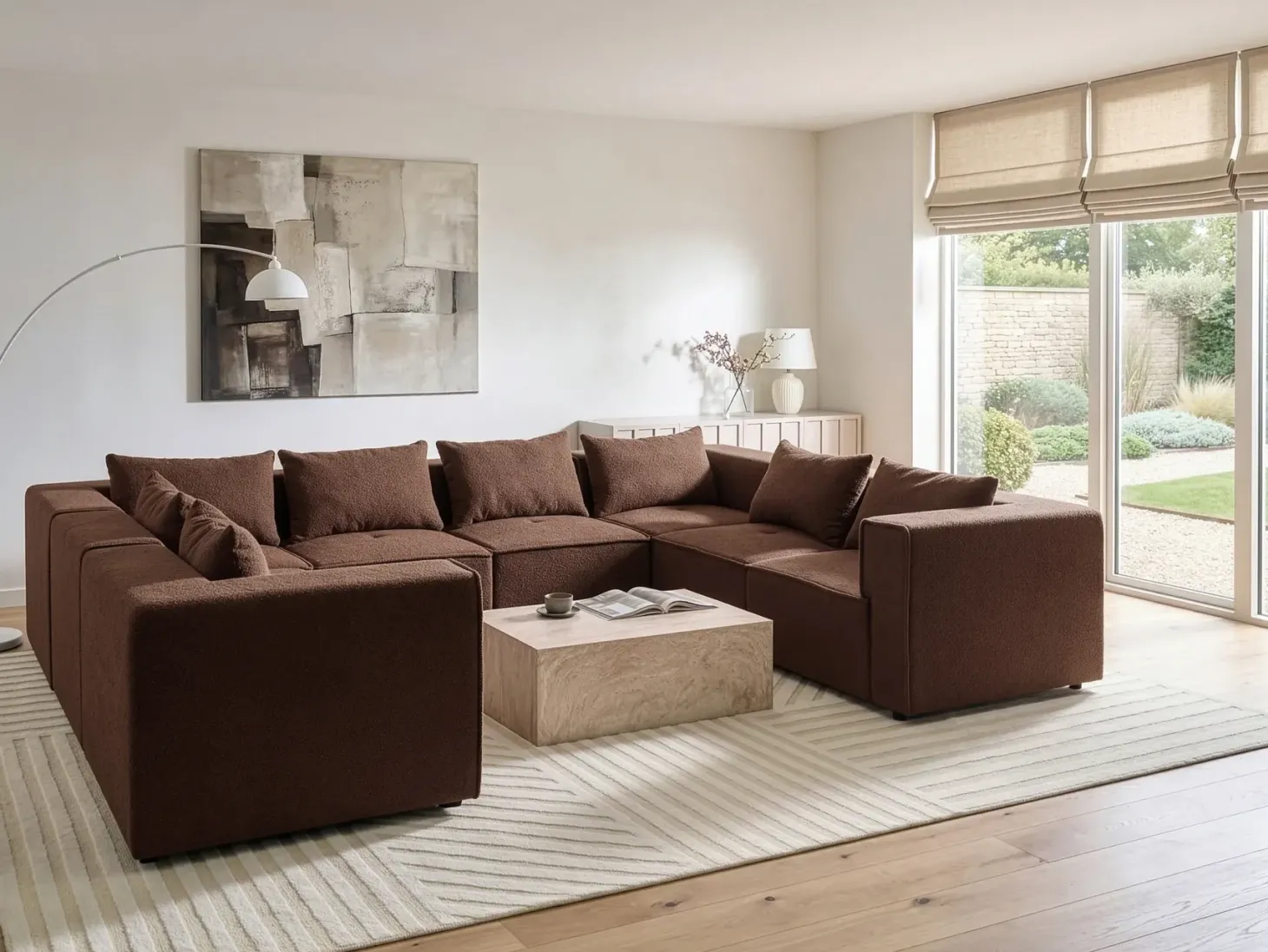 AXEBO 8 personers U-formet modulsofa Brun Boucle