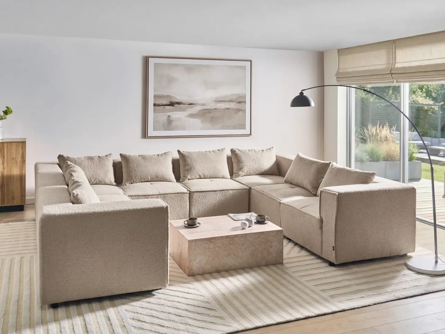 AXEBO 8 personers U-formet modulsofa Beige Boucle