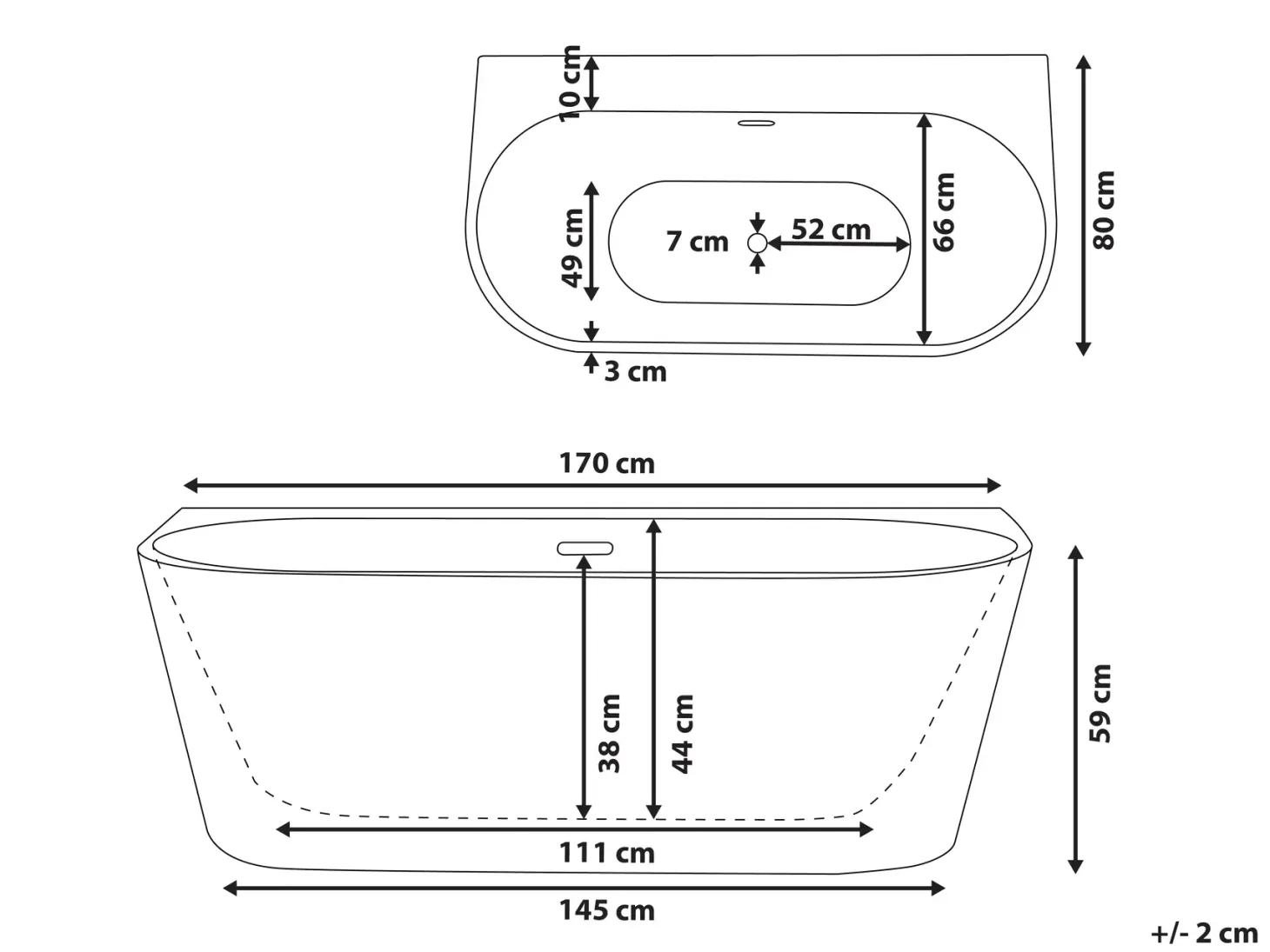 Badekar HARVEY 170 x 80 cm Hvid