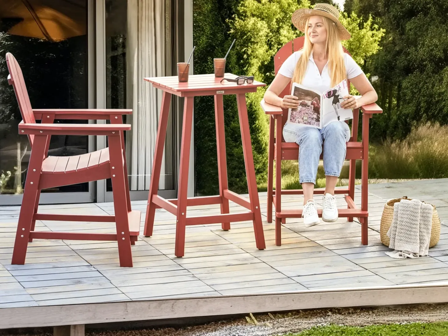 Barbord til have ADIRONDACK 60 cm 59 cm Syntetisk materiale Rød