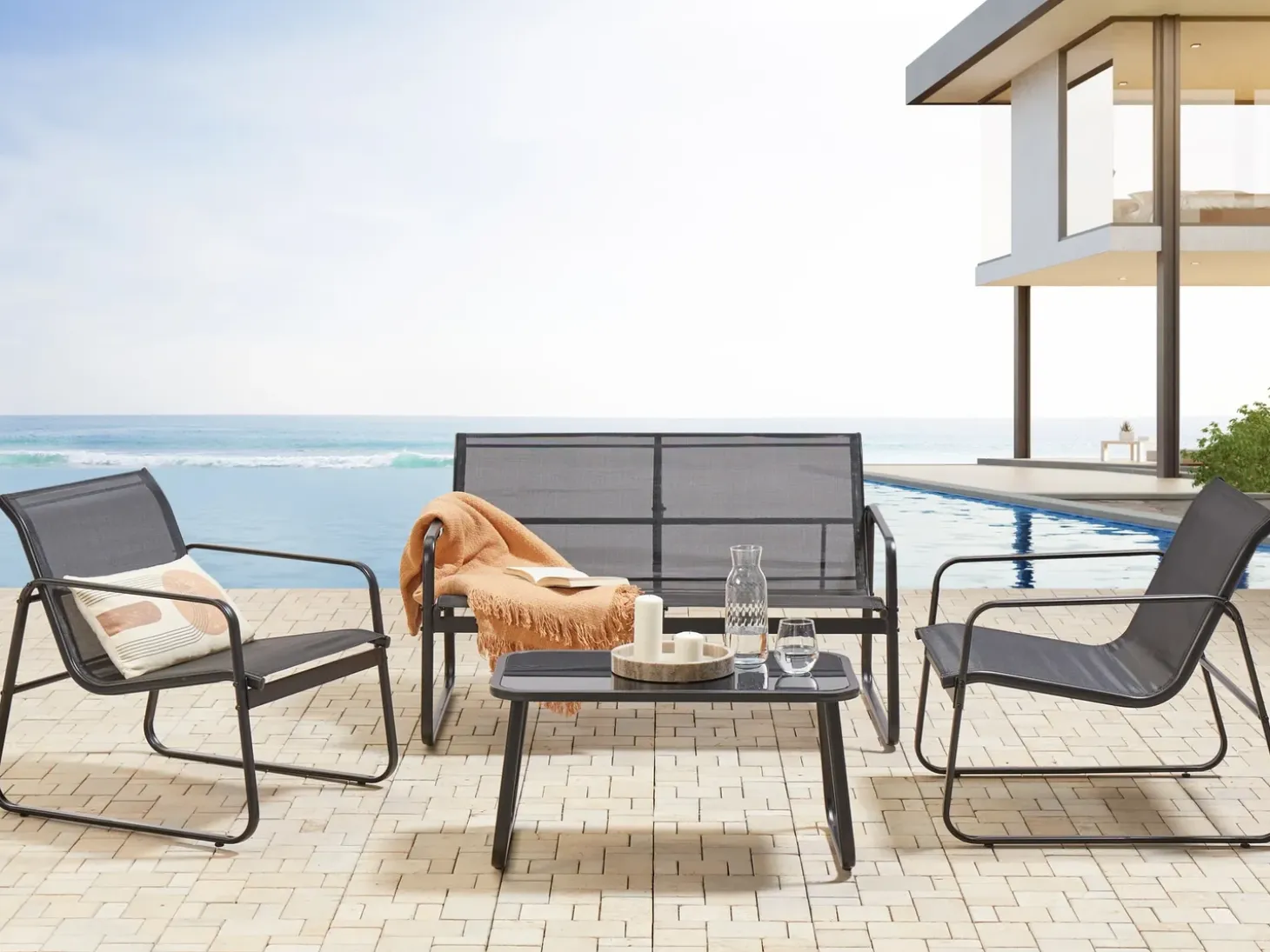 BARREA 4 personers Loungesæt med bord Sort Metal