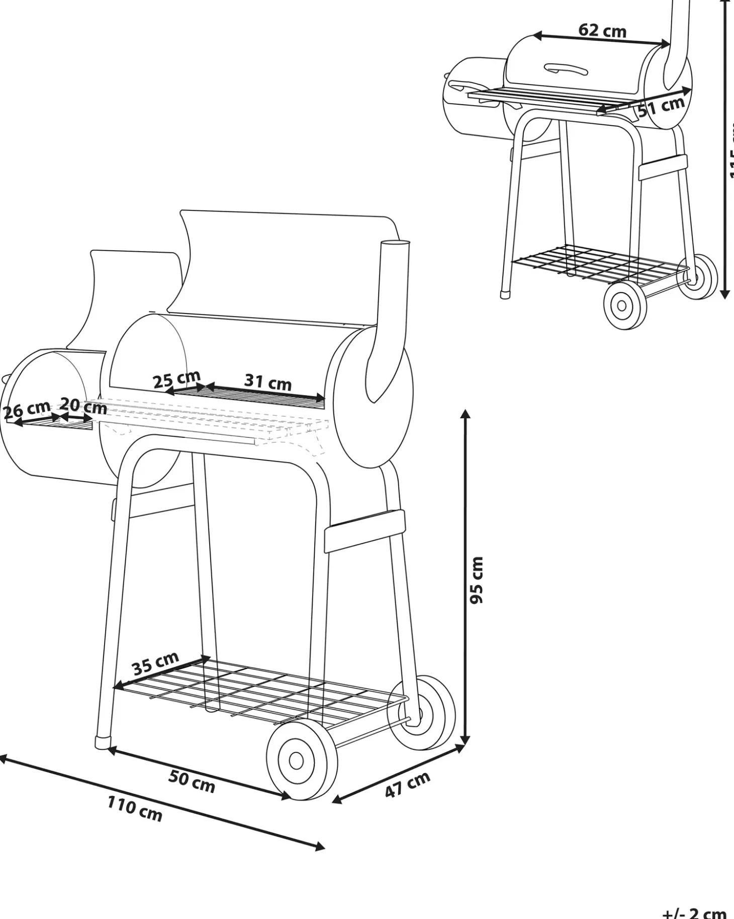 BBQ kulgrill SATAH med rygeovn Metal Sort