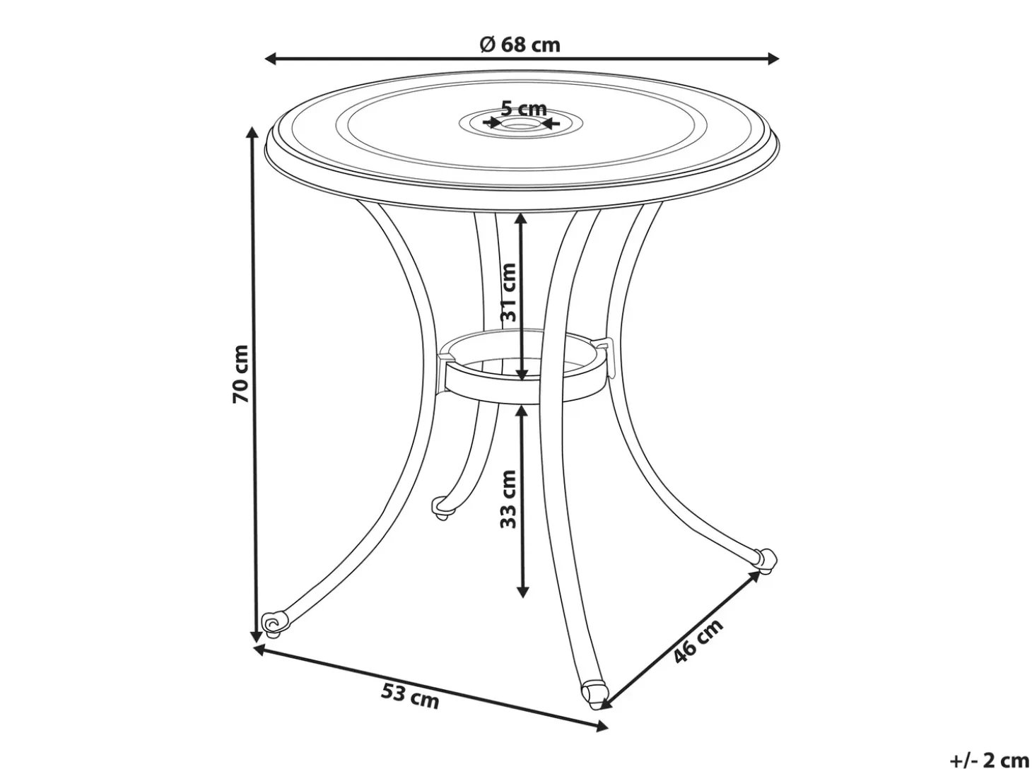 Bistro bord ANDALO 68 cm 68 cm Metal Brun