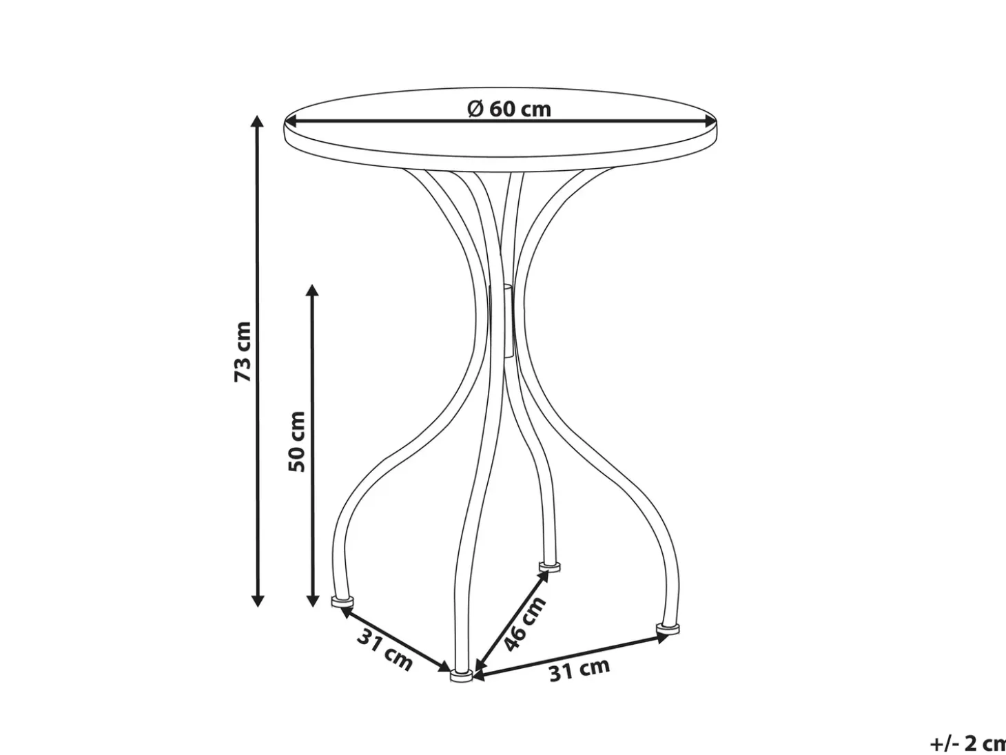 Bistro bord CARIATI 60 cm 60 cm Sort