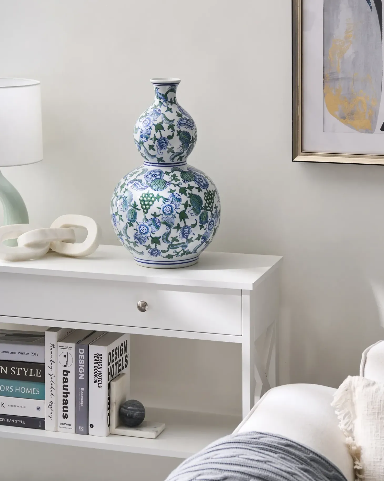 Blomstervase MOSTOLES Porcelæn 45 cm Hvid/blå