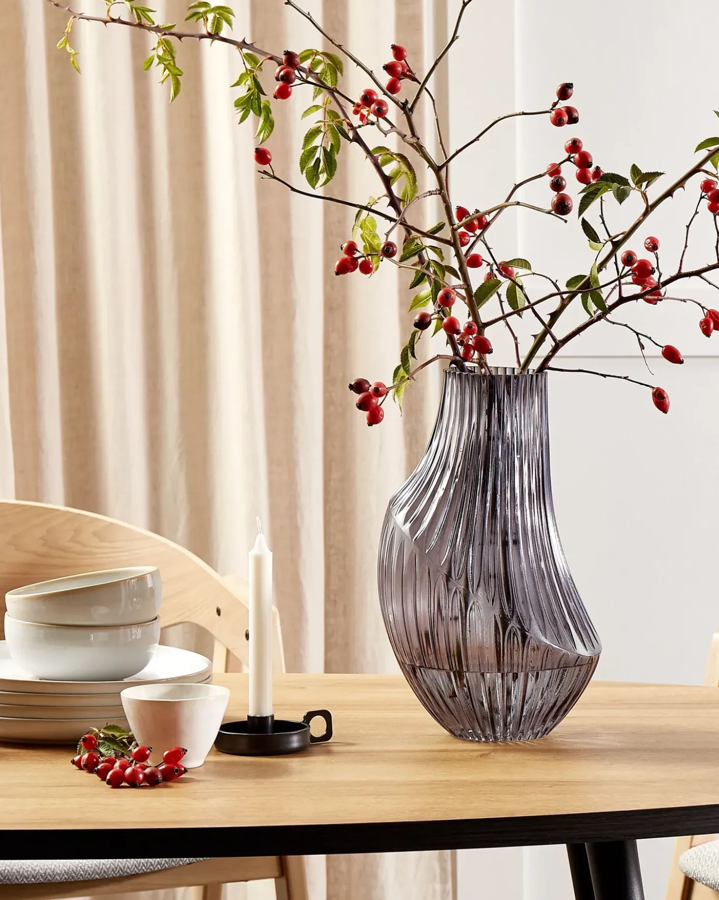 Blomstervase MYRSINA Glas 36 cm Grå