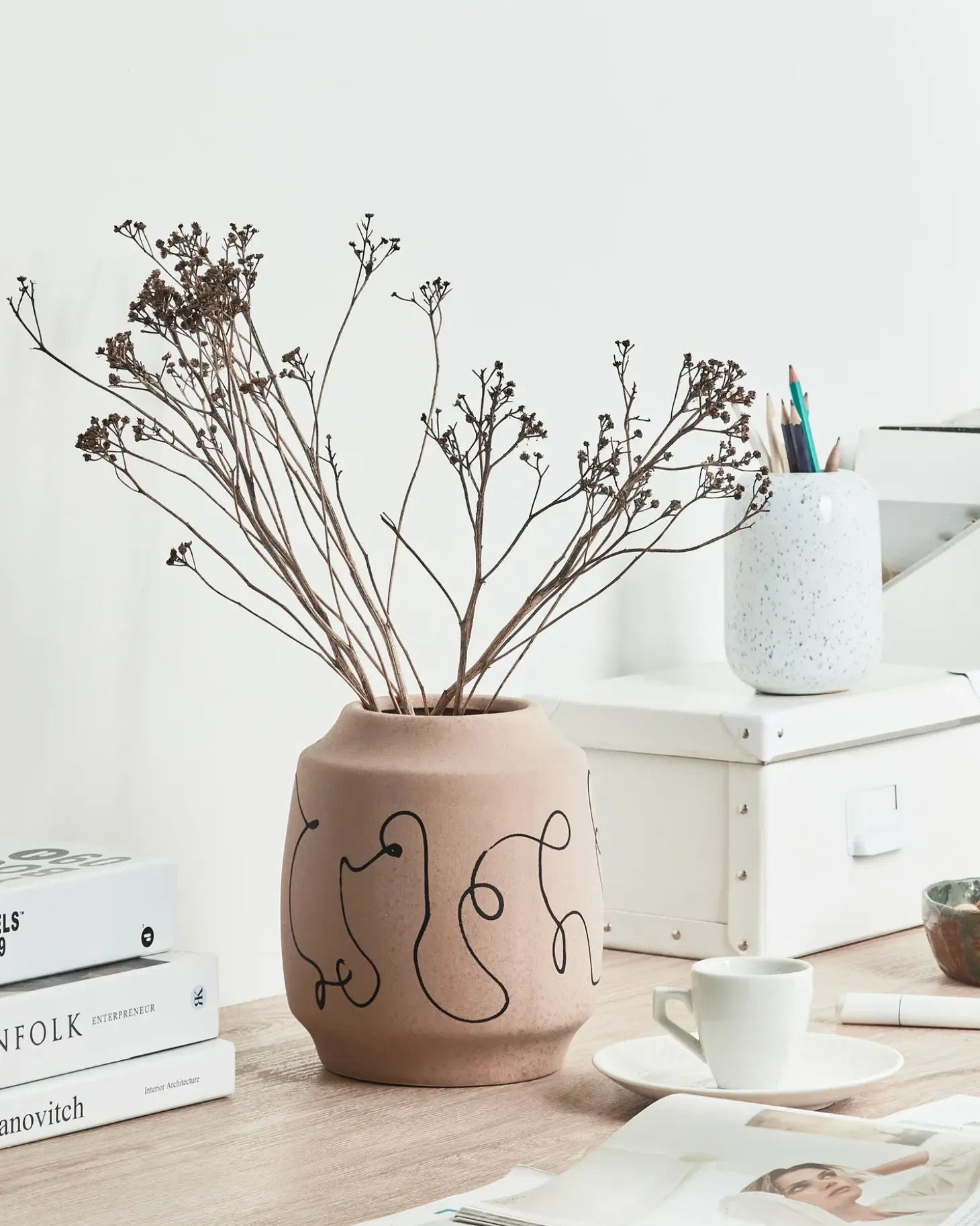 Blomstervase SKATE Stentøj 20 cm Sand Beige