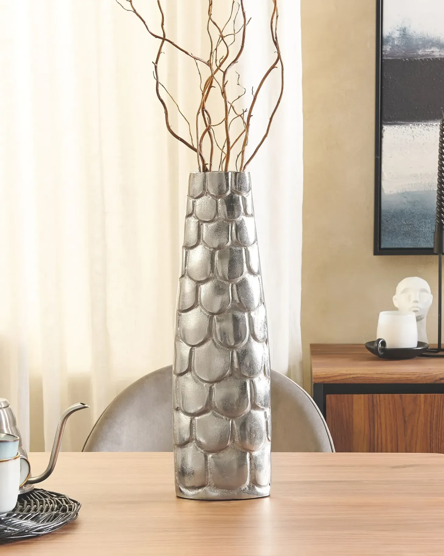 Blomstervase SUKHOTHAI Metal 47 cm Sølv