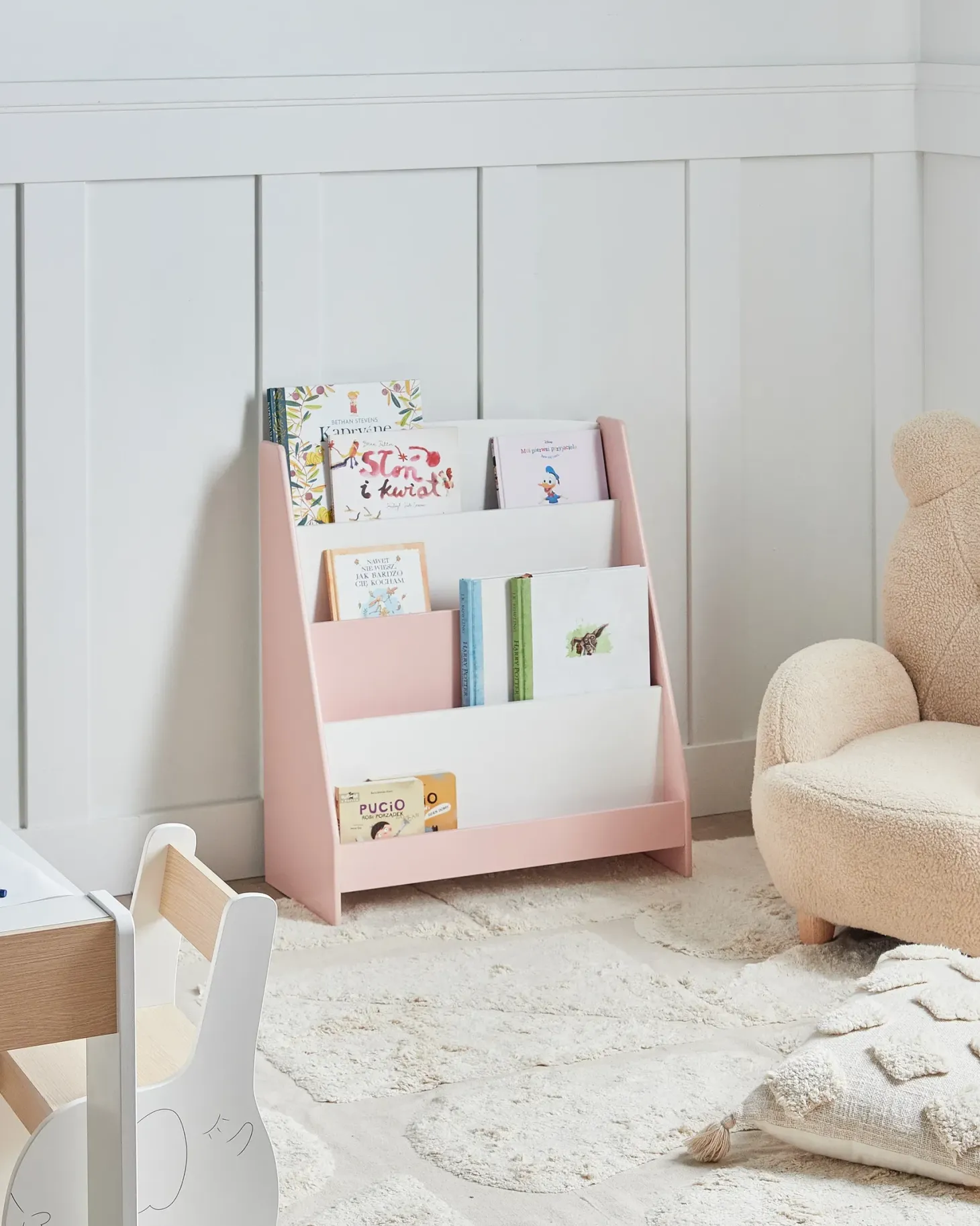 Bogreol med 4 hylder LILOET 70 cm Pastellrosa