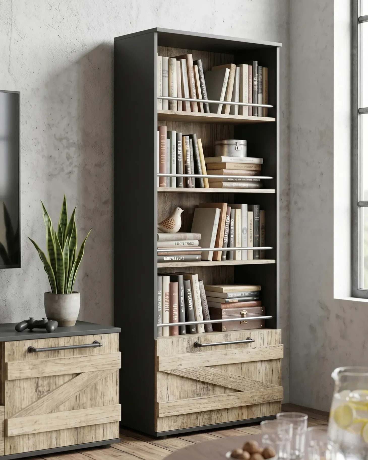 Bogreol med 4 hylder SALTER 163 cm Brun/sort