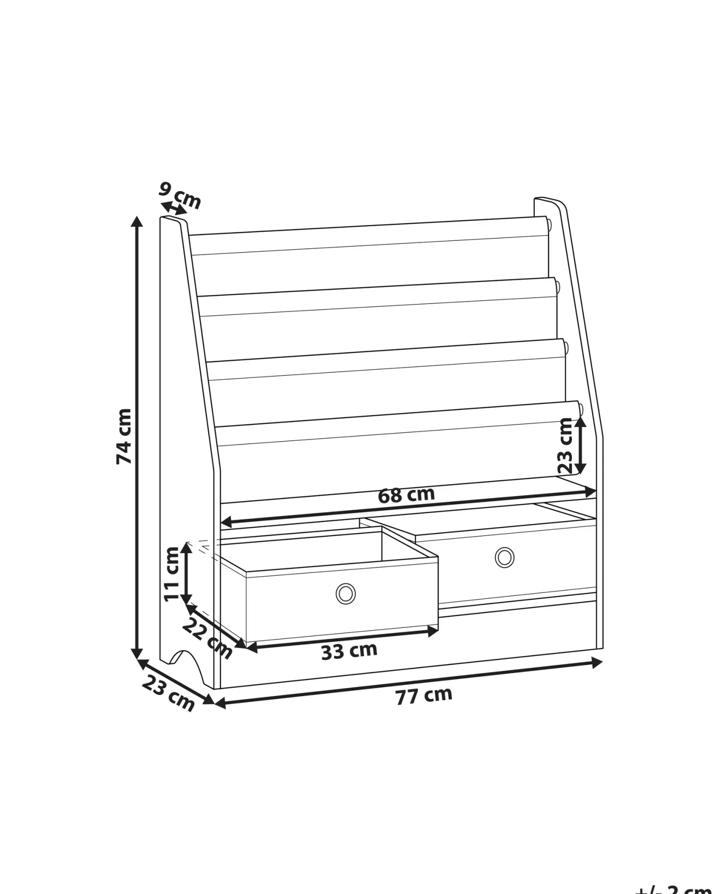 Bogreol med 3 hylder TUMBY 74 cm Hvid