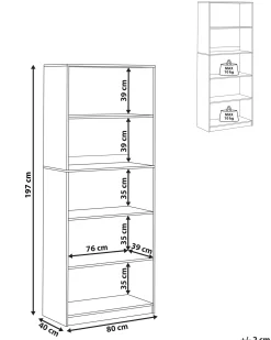 Bogreol med 5 hylder ZEHNA 197 cm Sort