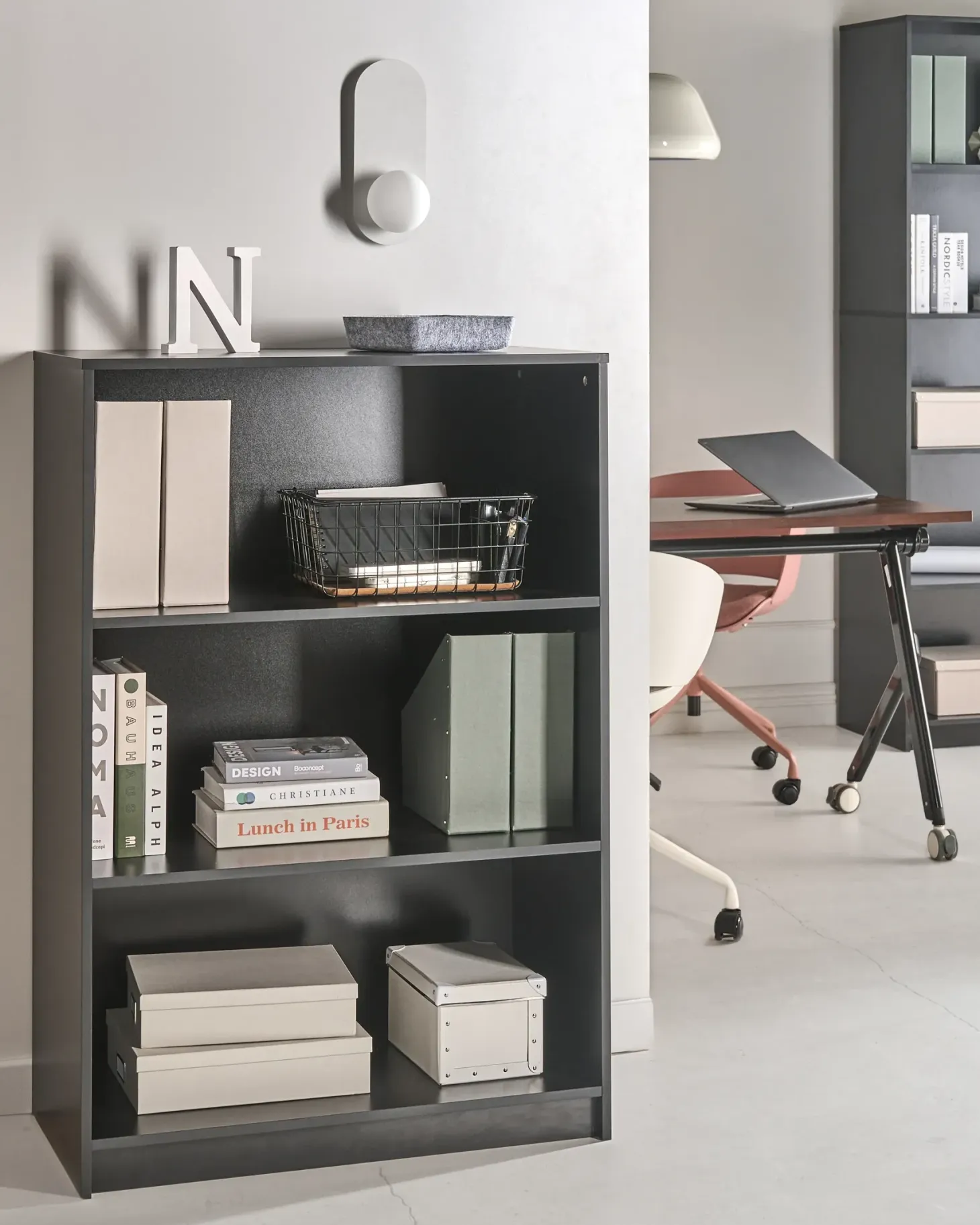 Bogreol med 3 hylder ZEHNA 117 cm Sort