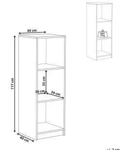 Bogreol med 3 hylder ZEHNA 117 cm Sort