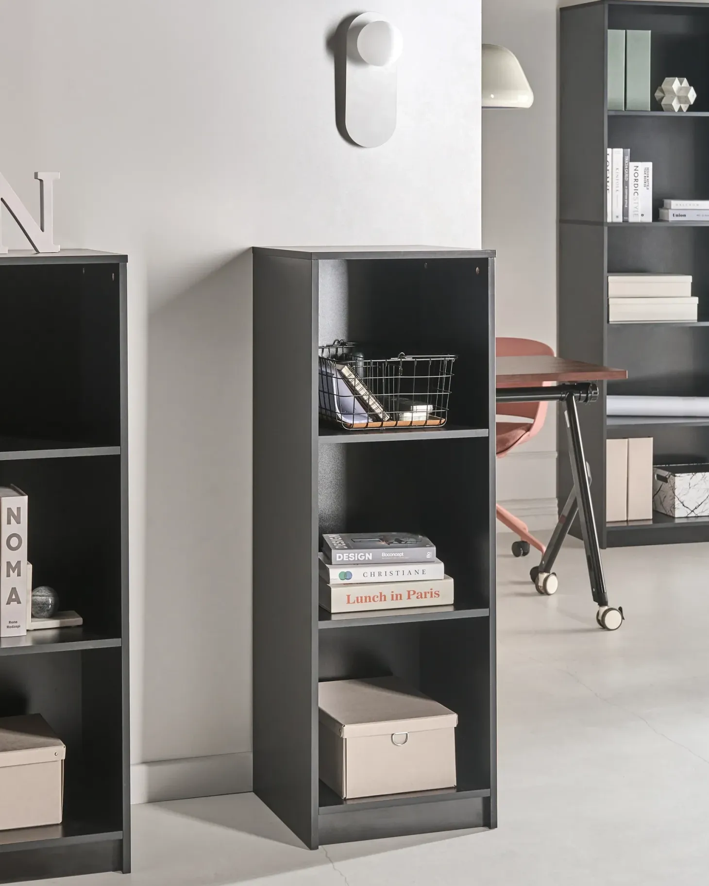 Bogreol med 3 hylder ZEHNA 117 cm Sort