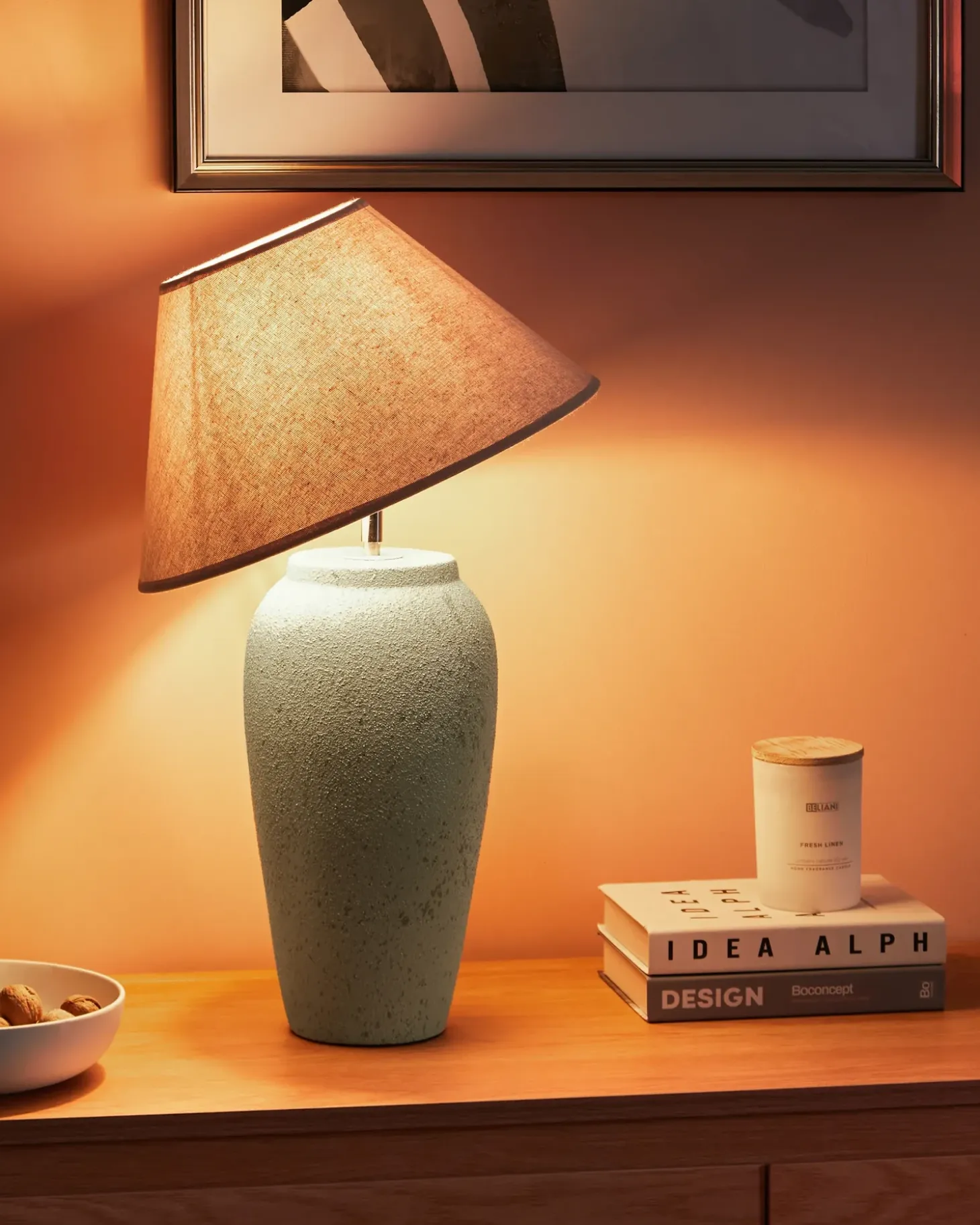 Bordlampe AMBLO Keramik Cremehvid