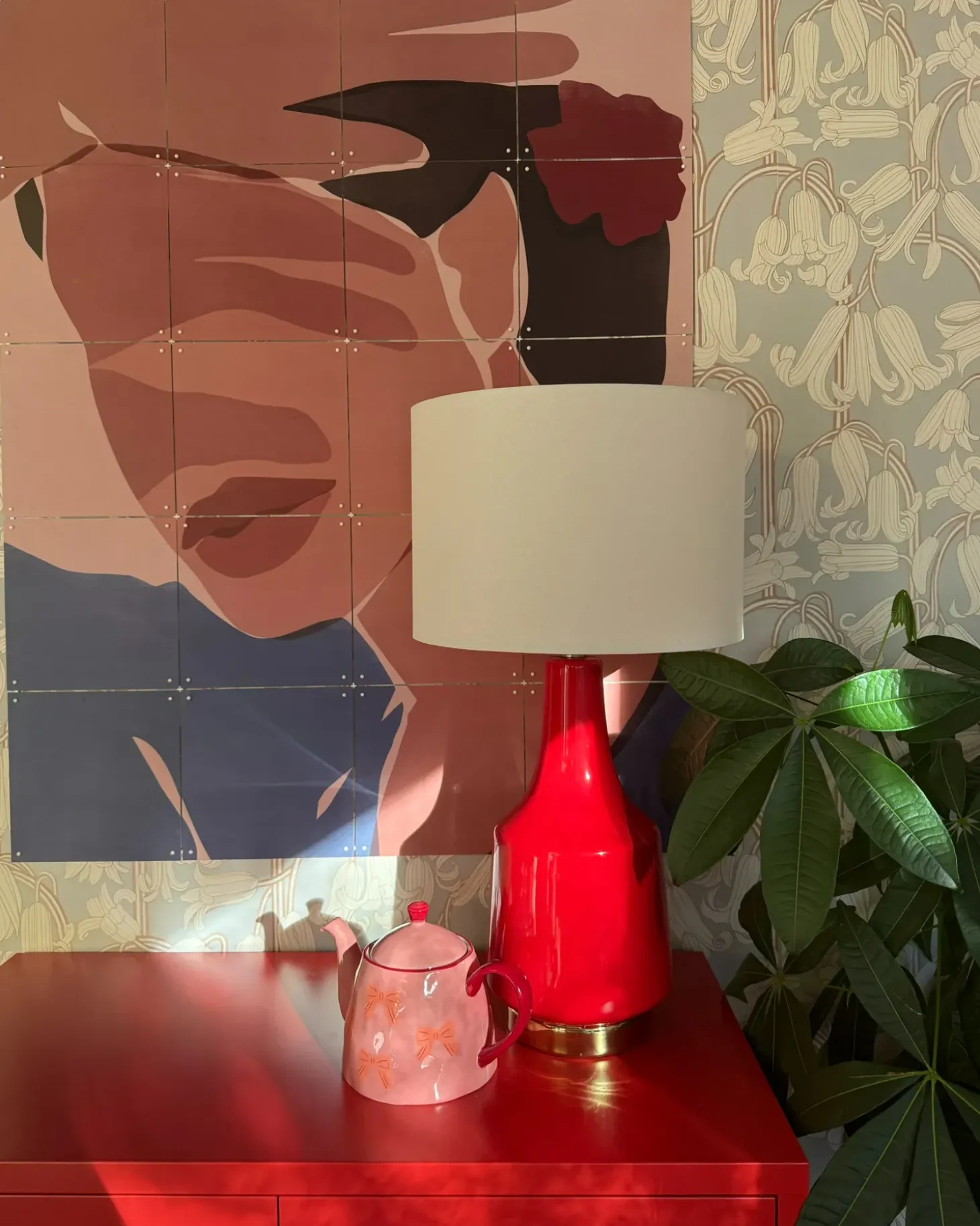 Bordlampe TRIVERSA Keramik Rød