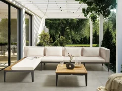 BRACCIANO 4 personers Have-hjørnesofasæt Højrevendt Lys Beige Certificeret akacietræ