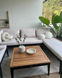 BRACCIANO 3 personers Loungesæt med bord og fodskammel Venstrevendt Lys Beige Certificeret akacietræ