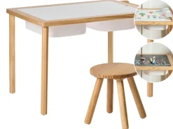 Børnebord og stole sæt KEMPSEY Lysebrun Montessori med opbevaring