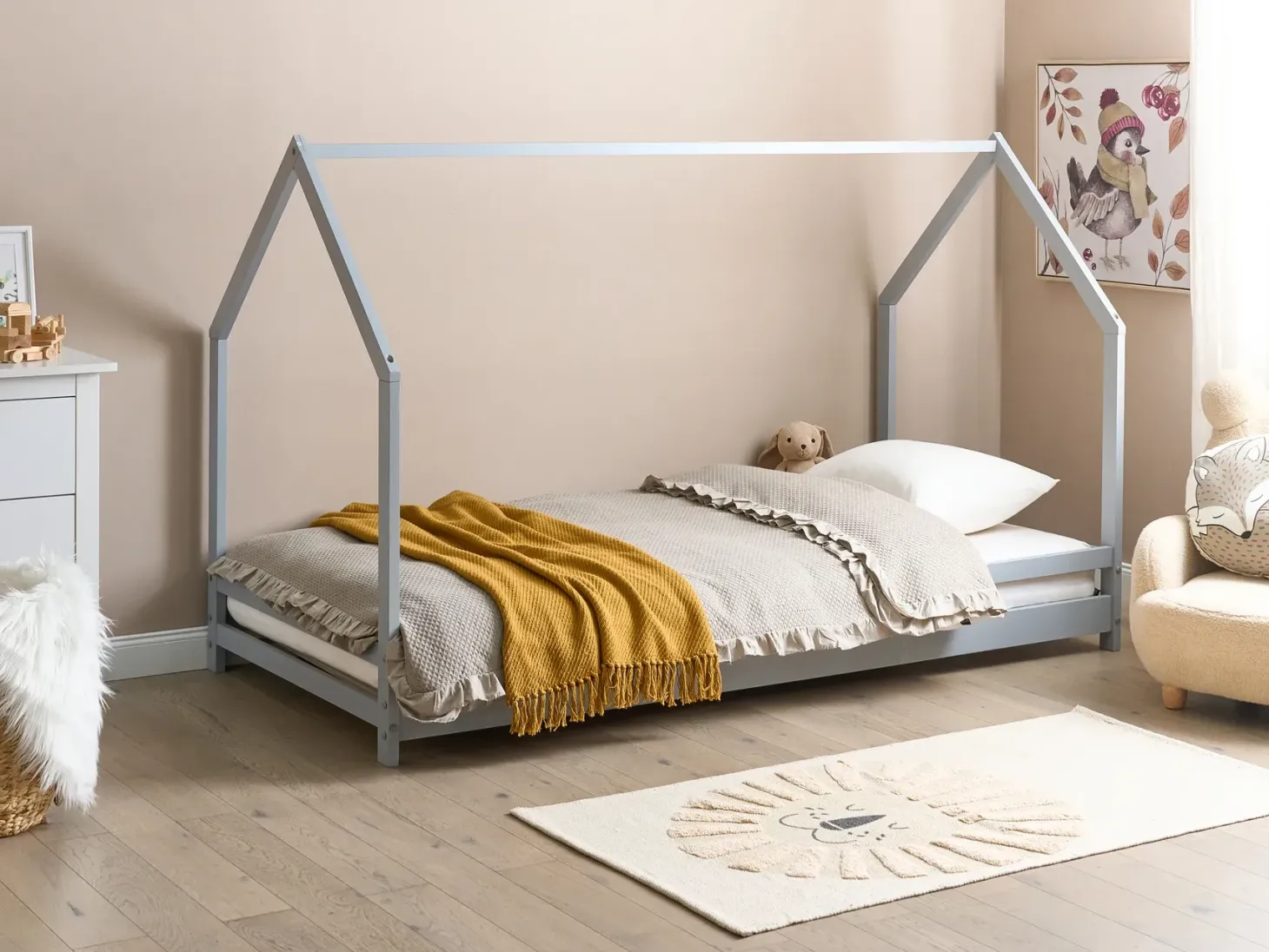 Børneseng Hus Fyretræ APPY 90 x 200 cm Grå