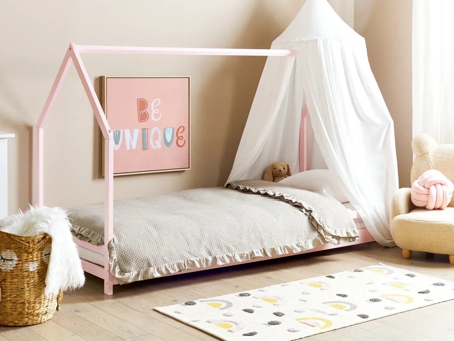 Børneseng Hus Fyretræ APPY 90 x 200 cm Pastellrosa