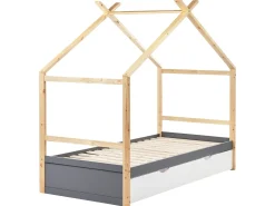 Børneseng Hus Fyretræ ORGEVAL 90 x 200 cm med opbevaring Grå