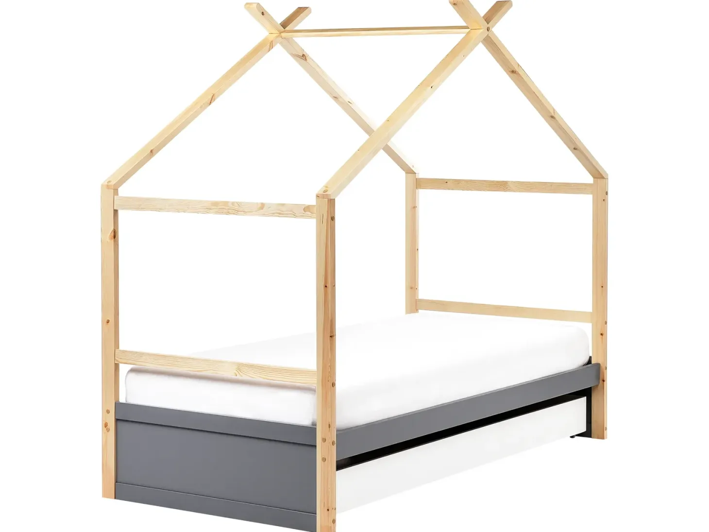 Børneseng Hus Fyretræ ORGEVAL 90 x 200 cm med opbevaring Grå