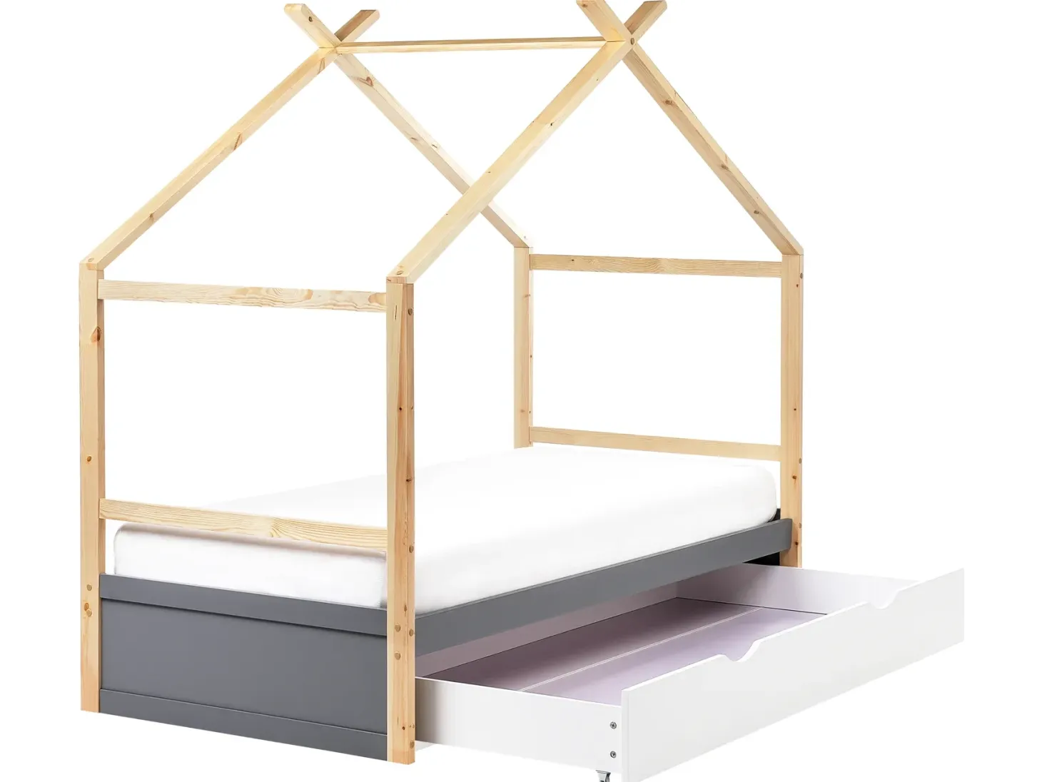 Børneseng Hus Fyretræ ORGEVAL 90 x 200 cm med opbevaring Grå