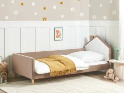 Børneseng Hus Velour KERVAN 90 x 200 cm Lysebrun
