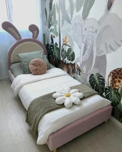 Børneseng Kanin Velour LALLIAS 90 x 200 cm Lyserød