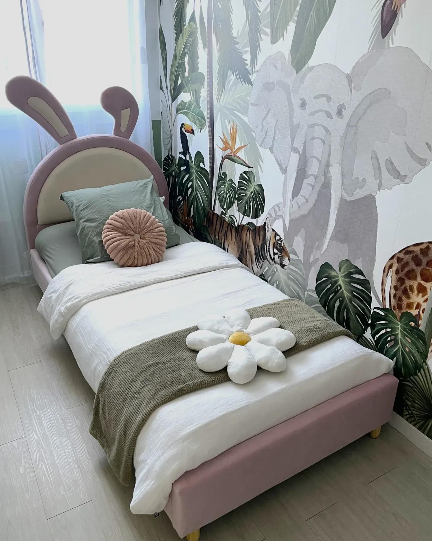 Børneseng Kanin Velour LALLIAS 90 x 200 cm Lyserød