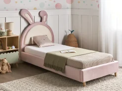 Børneseng Kanin Velour LALLIAS 90 x 200 cm Lyserød