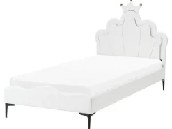 Børneseng Krone Velour RUBIAN 90 x 200 cm Med LED-lys Hvid