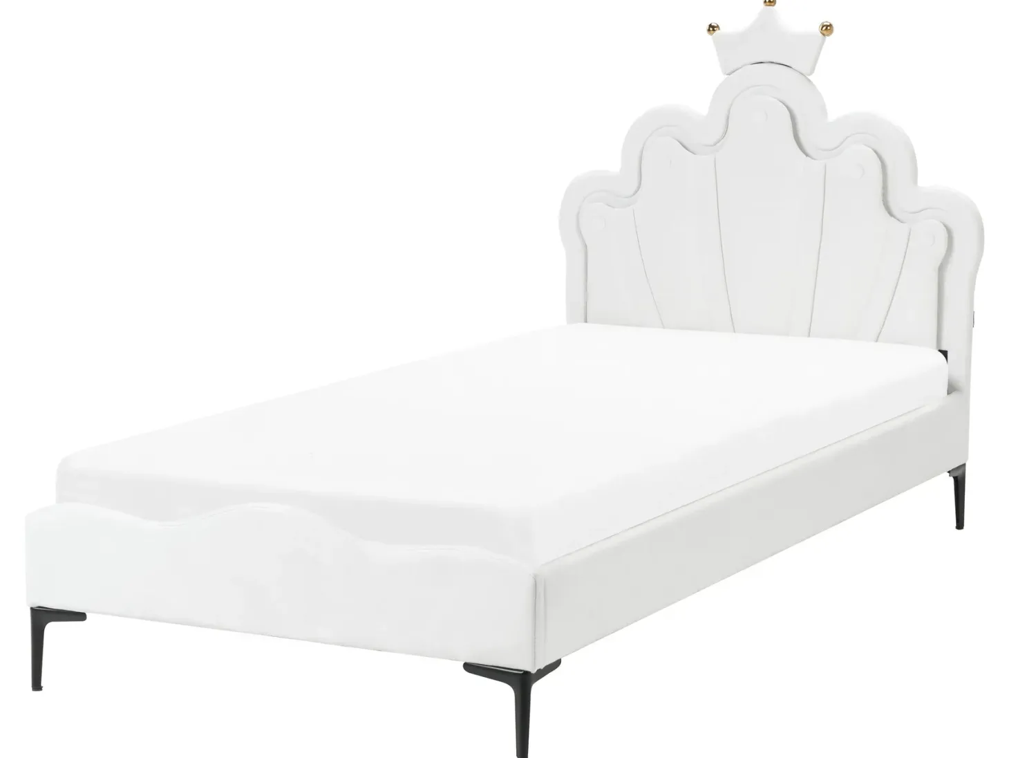 Børneseng Krone Velour RUBIAN 90 x 200 cm Med LED-lys Hvid